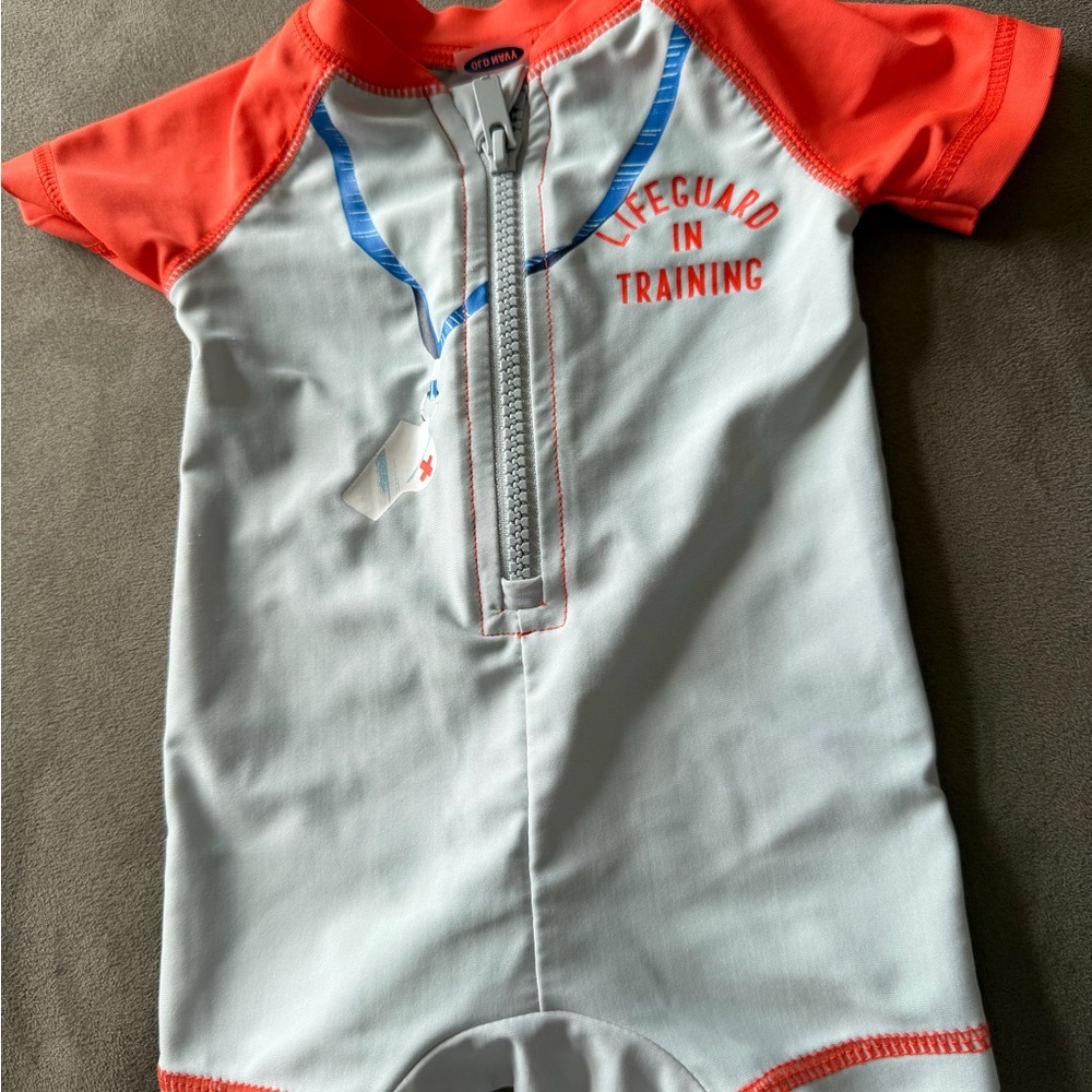 Lifeguard In Training Infant Rashguard One-Piece - White & Coral 0-3 months